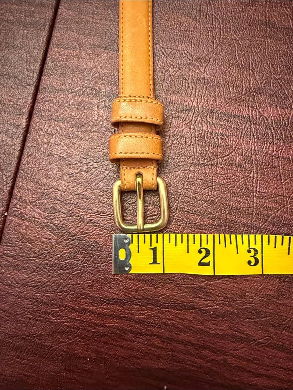 Slim Tan Leather Belt with Gold Buckle
